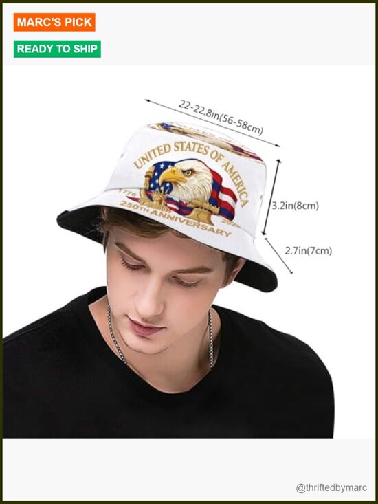 Patriotic USA Flag 250th Anniversary Bucket Hat UPF 50 Sun Protection